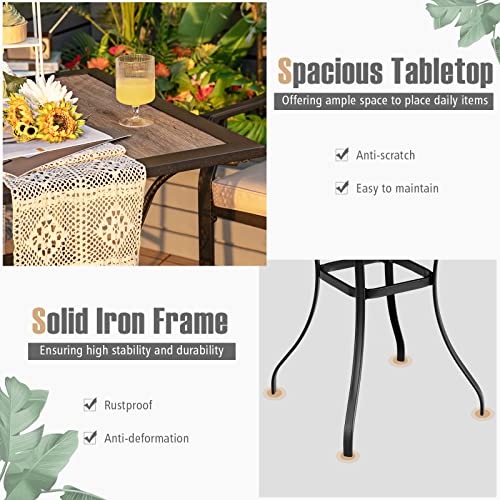 Giantex 3 Piece Patio Bar Table Set Outdoor Square Bistro Bar Table High Chairs with Cushion Metal Stool All Weather Patio Dining Set Garden Backyard Porch Lawn Poolside (3 Piece Patio Bar Set)