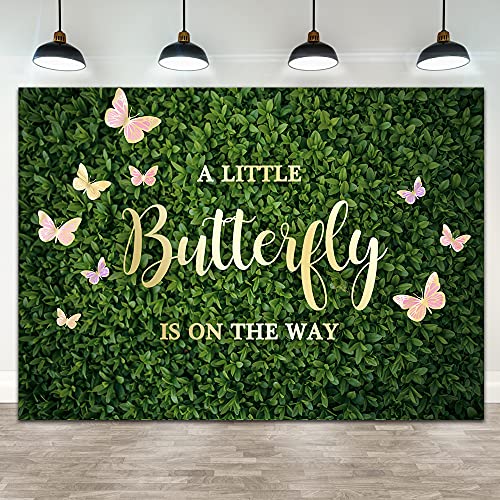 Ticuenicoa 7×5ft Greenery Butterfly Backdrop A Little Butterfly is On The Way Baby Shower Photography Background Green Leaves Pink Butterfly Baby Shower Theme Party Banner Decorations