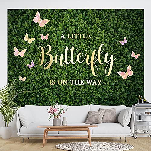 Ticuenicoa 7×5ft Greenery Butterfly Backdrop A Little Butterfly is On The Way Baby Shower Photography Background Green Leaves Pink Butterfly Baby Shower Theme Party Banner Decorations