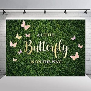 Ticuenicoa 7×5ft Greenery Butterfly Backdrop A Little Butterfly is On The Way Baby Shower Photography Background Green Leaves Pink Butterfly Baby Shower Theme Party Banner Decorations