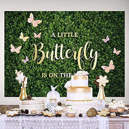 Ticuenicoa 7×5ft Greenery Butterfly Backdrop A Little Butterfly is On The Way Baby Shower Photography Background Green Leaves Pink Butterfly Baby Shower Theme Party Banner Decorations