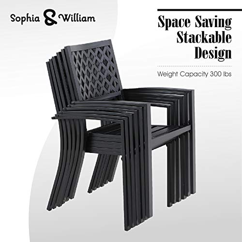 Sophia & William Patio Dining Set 7 Pieces Metal Outdoor Furniture Set, 6 x Metal Stackable Garden Chairs, 1 Patio Rectangle Umbrella Table Wood Like for Backyard Pool