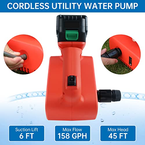 ATMOREA Cordless Water Transfer Pump 20V 158GPH Portable Electric Utility Pump with Water Hose Kit for Garden, Hot Tub, Tank, Aquariums, Inflatable Pool, etc