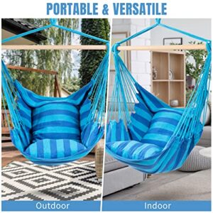 Tangkula Hanging Hammock Chair, Hanging Swing Chair with 2 Pillows, Wood Support Bar, Handmade Cotton Rope Hanging Seat for Indoor Outdoor, Ideal for Bedroom, Patio, Yard, Garden