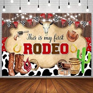 aibiin 7x5ft my first rodeo 1st birthday backdrop western cowboy first bday photo photography background cow print wild west rustic wood boot hat party decorations banner photo shoot studio props