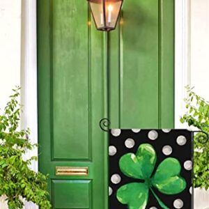 St Patrick's Day Lucky Shamrock Garden Flag for Outdoor,Shamrock with White Dots Small Yard Flag,Spring Saint Patrick Decors for Outside Holiday 12x18 Double Sided