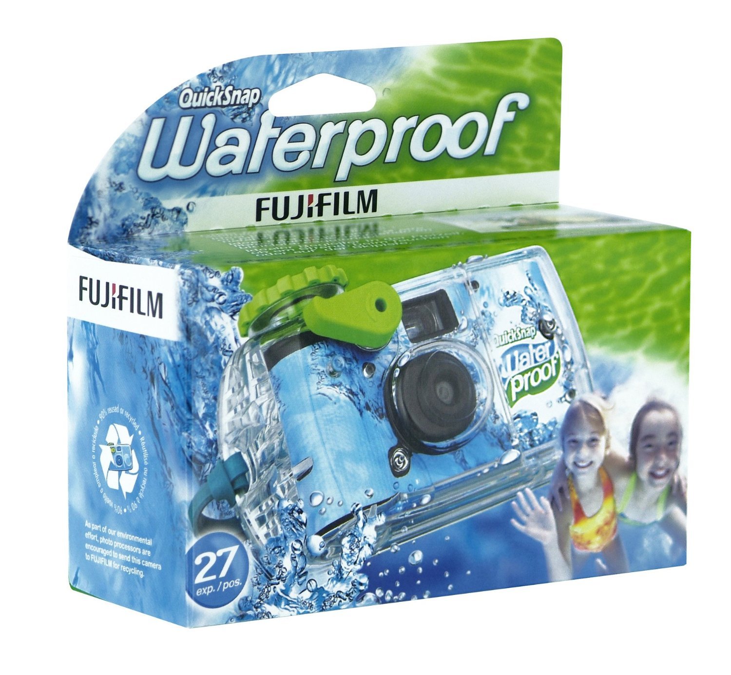 Fujifilm Quick Snap Waterproof 27 exp. 35mm Camera 800 film,Blue/Green/white,1 Pack