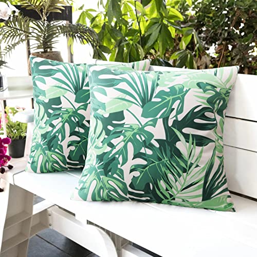Pack 2 Tropical Outdoor Waterproof Pillow Covers 18x18 inch Patio Furniture Pillows for Couch Tent,Blue