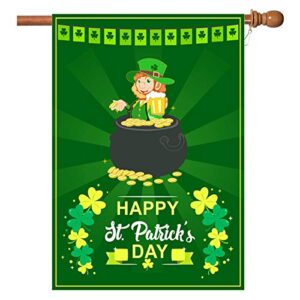 st patrick’s day flag,shamrock/elf st patricks flag 28 x 40 inch double-sided display with 2 grommets double thickness house flag for garden and home decorations