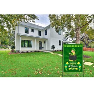 St Patrick's Day Flag,Shamrock/Elf St Patricks Flag 28 x 40 Inch Double-Sided Display with 2 Grommets Double Thickness House Flag for Garden and Home Decorations