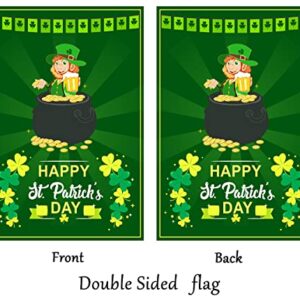 St Patrick's Day Flag,Shamrock/Elf St Patricks Flag 28 x 40 Inch Double-Sided Display with 2 Grommets Double Thickness House Flag for Garden and Home Decorations