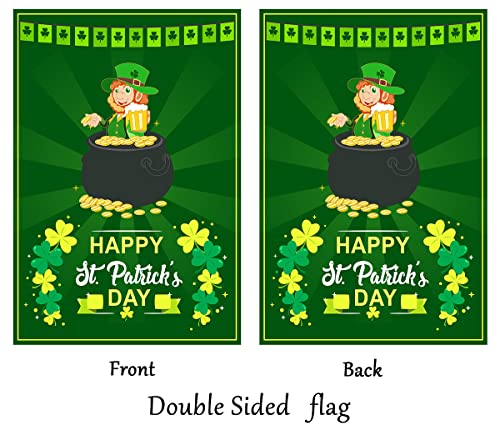 St Patrick's Day Flag,Shamrock/Elf St Patricks Flag 28 x 40 Inch Double-Sided Display with 2 Grommets Double Thickness House Flag for Garden and Home Decorations