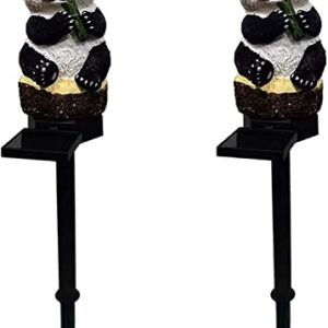 PRTECY 2Pcs Panda Solar Garden Stake Lights Outdoor Waterproof Resin Panda Solar LED Light with Stake Cute Figurine Panda Sculpture Ornaments for Garden Lawn Patio Yard Decor