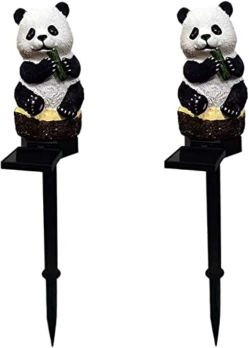 PRTECY 2Pcs Panda Solar Garden Stake Lights Outdoor Waterproof Resin Panda Solar LED Light with Stake Cute Figurine Panda Sculpture Ornaments for Garden Lawn Patio Yard Decor