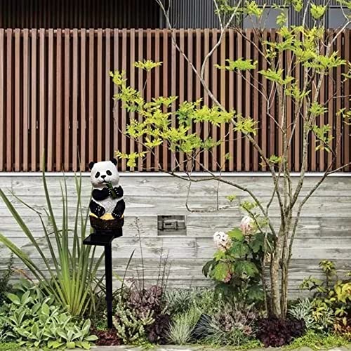 PRTECY 2Pcs Panda Solar Garden Stake Lights Outdoor Waterproof Resin Panda Solar LED Light with Stake Cute Figurine Panda Sculpture Ornaments for Garden Lawn Patio Yard Decor