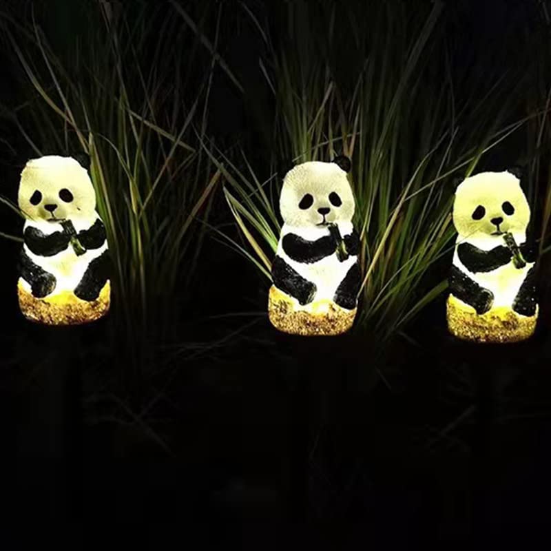 PRTECY 2Pcs Panda Solar Garden Stake Lights Outdoor Waterproof Resin Panda Solar LED Light with Stake Cute Figurine Panda Sculpture Ornaments for Garden Lawn Patio Yard Decor