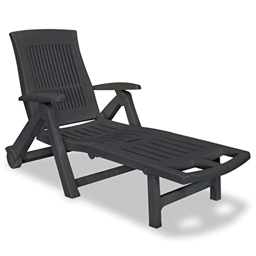 vidaXL Sun Lounger with Footrest Sunbed Outdoor Chair Garden Chair Patio Furniture Weather Resistant Foldable for Easy Storage Plastic Anthracite