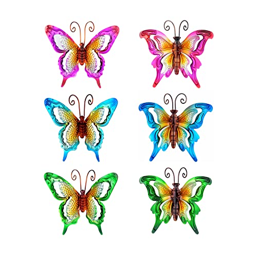 Metal Butterfly Wall Decor, Set of 6 Inspirational Wall Art, Indoor Outdoor Hanging Ornaments for Garden Yard Fence Bathroom Bedroom (6.5" Length)