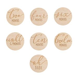 Pearhead Wooden Monthly Milestone Photo Cards, Baby Announcement Cards, Pregnancy Journey Milestone Markers, 7 Double Sided Photo Prop Milestone Discs, Light Wood