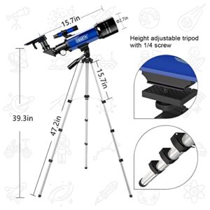 Telescope, 2 Eyepieces Portable Telescopes for Kid Adults Astronomy Professional Beginners with Finderscope, Tripod, Phone Adapter