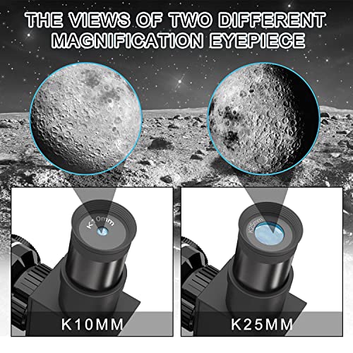 Telescope, 2 Eyepieces Portable Telescopes for Kid Adults Astronomy Professional Beginners with Finderscope, Tripod, Phone Adapter