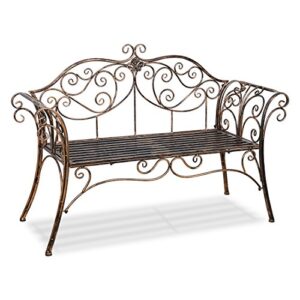 antique bronze metal garden bench chair 2 seater for garden, yard, patio, porch and sunroom