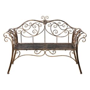 Antique Bronze Metal Garden Bench Chair 2 Seater for Garden, Yard, Patio, Porch and Sunroom