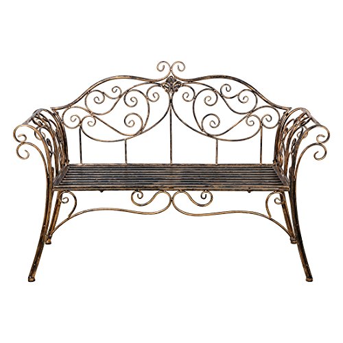 Antique Bronze Metal Garden Bench Chair 2 Seater for Garden, Yard, Patio, Porch and Sunroom