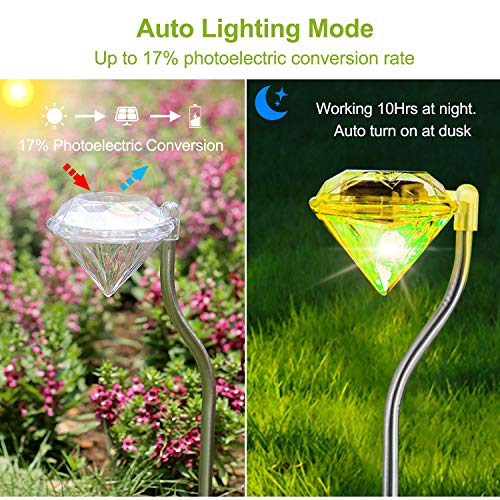 4 Pack LED Solar Lights, Outdoor Decorations 7-Color Changing LED Diamond Solar Light, Stainless Steel Stake Pathway Lights for Garden Path Walkway Patio Lawn Yard Christmas Halloween Decorations