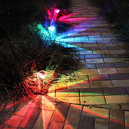 4 Pack LED Solar Lights, Outdoor Decorations 7-Color Changing LED Diamond Solar Light, Stainless Steel Stake Pathway Lights for Garden Path Walkway Patio Lawn Yard Christmas Halloween Decorations