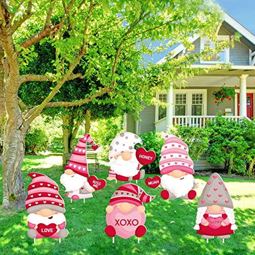 6 Pieces Valentine's Day Yard Signs Valentine Gnomes Lawn Decorations Gnomes Outdoor Love Signs Stakes for Garden Yard Wedding Anniversary Decor