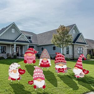 6 Pieces Valentine's Day Yard Signs Valentine Gnomes Lawn Decorations Gnomes Outdoor Love Signs Stakes for Garden Yard Wedding Anniversary Decor