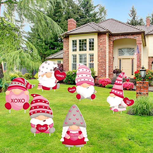 6 Pieces Valentine's Day Yard Signs Valentine Gnomes Lawn Decorations Gnomes Outdoor Love Signs Stakes for Garden Yard Wedding Anniversary Decor