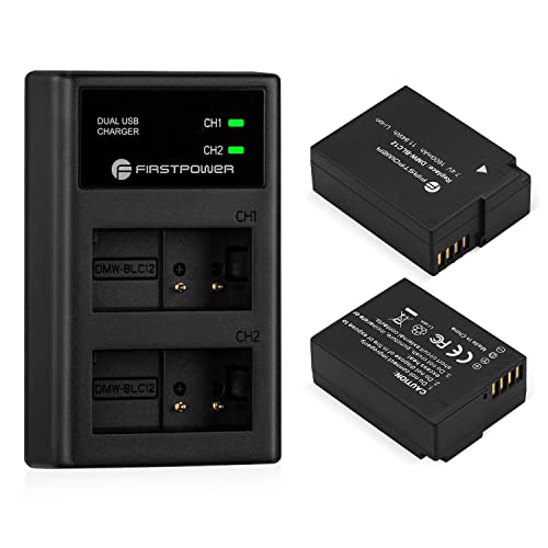 FirstPower DMW-BLC12 Battery and Dual USB Charger for Panasonic Lumix DMC-G7, DMC-G85, DMC-G95, DMC-FZ1000, DC-FZ1000 II, DMC-GH2, DMC-G5, DMC-G6, DMC-GX8, DMC-FZ200, DMC-FZ300, DMC-FZ2500 Cameras