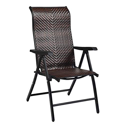 Tangkula Patio Rattan Folding Chair, Outdoor Wicker Portable Camping Chair with Widened Armrest, Foldable Chair with High Backrest for Garden Balcony Outdoor & Indoor (1)