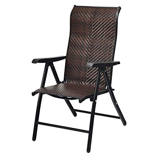 Tangkula Patio Rattan Folding Chair, Outdoor Wicker Portable Camping Chair with Widened Armrest, Foldable Chair with High Backrest for Garden Balcony Outdoor & Indoor (1)