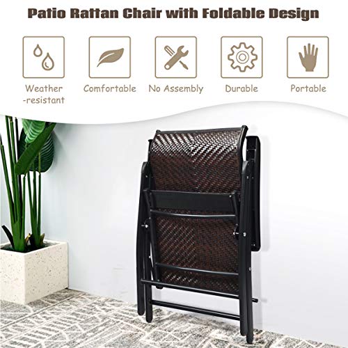 Tangkula Patio Rattan Folding Chair, Outdoor Wicker Portable Camping Chair with Widened Armrest, Foldable Chair with High Backrest for Garden Balcony Outdoor & Indoor (1)