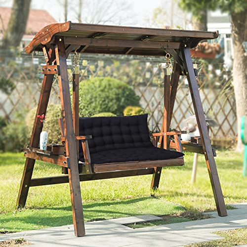 Hruile 3 Inch Thick Bench Cushion with Backrest Comfortable, 2 or 3 Seater Bench Pad with Ties, Seat Cushions Mat for Indoor Outdoor Garden Patio Swing Lawn Chair,40x40in,Black