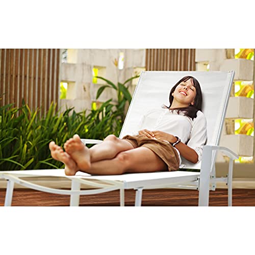 Nuu Garden Aluminum Patio Chaise Lounge All-Flat 5 Positions Chaise Lounge Chairs with Armrests All Weather for Outdoor, Patio, Garden, Poolside, Beach, White