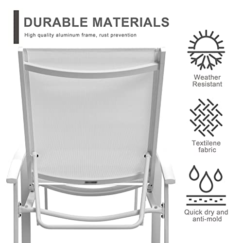 Nuu Garden Aluminum Patio Chaise Lounge All-Flat 5 Positions Chaise Lounge Chairs with Armrests All Weather for Outdoor, Patio, Garden, Poolside, Beach, White