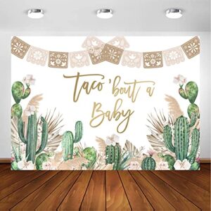 Avezano Taco 'Bout A Baby Shower Backdrop Boho Fiesta Baby Shower Party Decoration Photography Background Cactus Taco Pampas Grass Gender Neutral Baby Shower Backdrops Photoshoot (7x5ft)