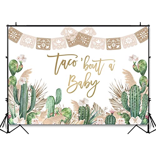 Avezano Taco 'Bout A Baby Shower Backdrop Boho Fiesta Baby Shower Party Decoration Photography Background Cactus Taco Pampas Grass Gender Neutral Baby Shower Backdrops Photoshoot (7x5ft)