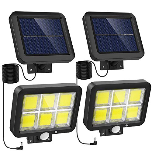 Solar Outdoor Lights Motion Sensor w/ 240 Bright COB LED, 16.4Ft Cable, 3 Lighting Modes, Adjustable Panels. Wired Security Solar Powered Flood Lights for Indoor, Outside, Yard, Garden(5500K, 2 Set)