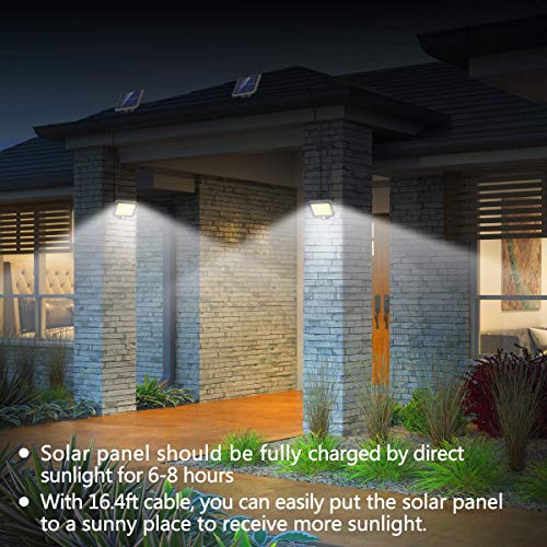 Solar Outdoor Lights Motion Sensor w/ 240 Bright COB LED, 16.4Ft Cable, 3 Lighting Modes, Adjustable Panels. Wired Security Solar Powered Flood Lights for Indoor, Outside, Yard, Garden(5500K, 2 Set)