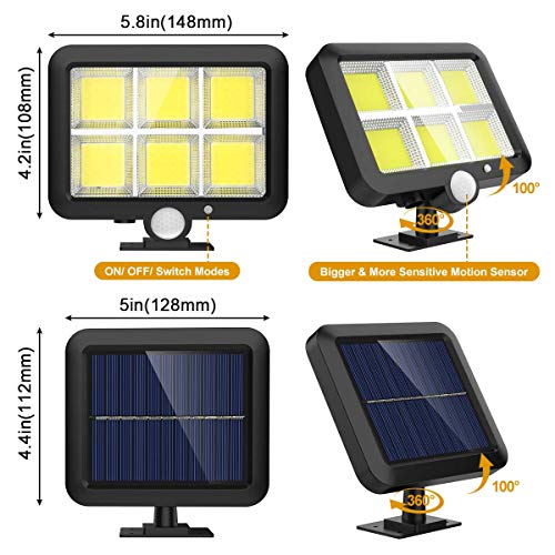 Solar Outdoor Lights Motion Sensor w/ 240 Bright COB LED, 16.4Ft Cable, 3 Lighting Modes, Adjustable Panels. Wired Security Solar Powered Flood Lights for Indoor, Outside, Yard, Garden(5500K, 2 Set)