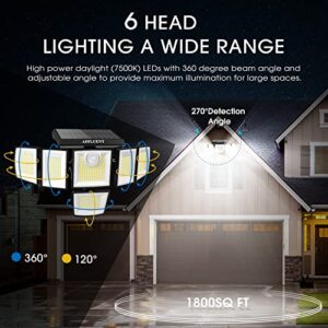 AFFLUENT Solar Outdoor Lights, 3200LM 496LED 3 Modes Security Flood Light,6 Heads Motion Detector Sensor Lights,IP65 Waterproof,360° Illumination Wall Light for Garage Porch Garden Access(2 Pack)