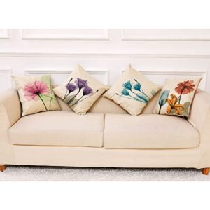 Pillow Covers 18 X 18 Inch Set of 4, Floral Plants Decorative Pillow Covers Summer Outdoor Pillow Covers Linen Square Pillow Cases Sofa Cushion Case for Farmhouse Living Room Patio Home Decor