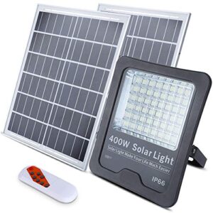 400w solar flood lights outdoor, 432 leds ip66 waterproof dual panel remote control dusk to dawn solar powered flood street security lights for yard, garden, swimming pool, pathway, basketball court