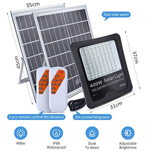 400W Solar Flood Lights Outdoor, 432 LEDs IP66 Waterproof Dual Panel Remote Control Dusk to Dawn Solar Powered Flood Street Security Lights for Yard, Garden, Swimming Pool, Pathway, Basketball Court