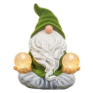 teresa’s collections garden gnomes decorations for yard with solar lights, large flocked zen garden sculptures & statues meditating gifts for outdoor front porch patio decor lawn ornaments, 11″